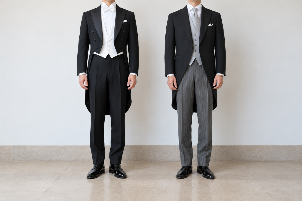 燕尾服とモーニングを着た男性